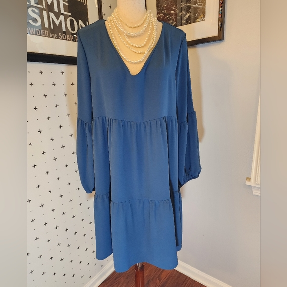 PINZIKO Long Sleeve Tunic Dress V Neck Casual Loose Flowy Swing Shift Dress M/L - Picture 13 of 14